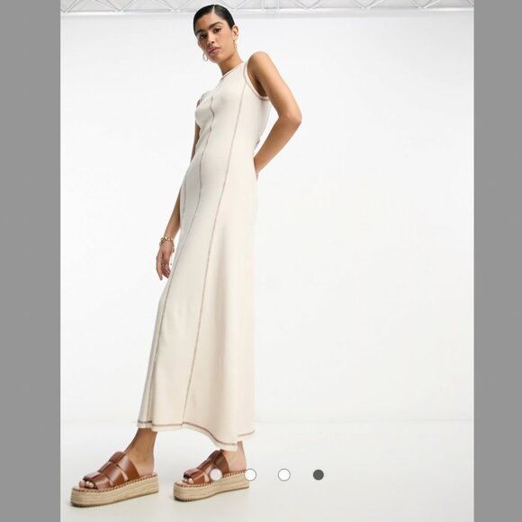 ASOS DESIGN sleeveless maxi dress ribbed contrast stitch in cream XS (US 0) - Picture 3 of 4